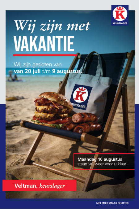 Wij zijn met vakantie van 20 juli t/m 9 augustus.
